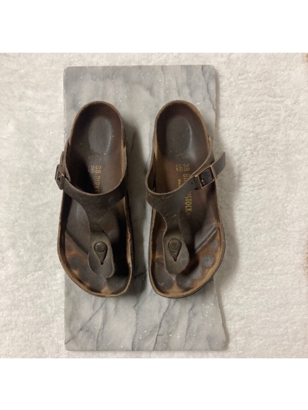 Birkenstock Gizeh Brown Leather Thong Sandals Size 38 7.5 Regular Width